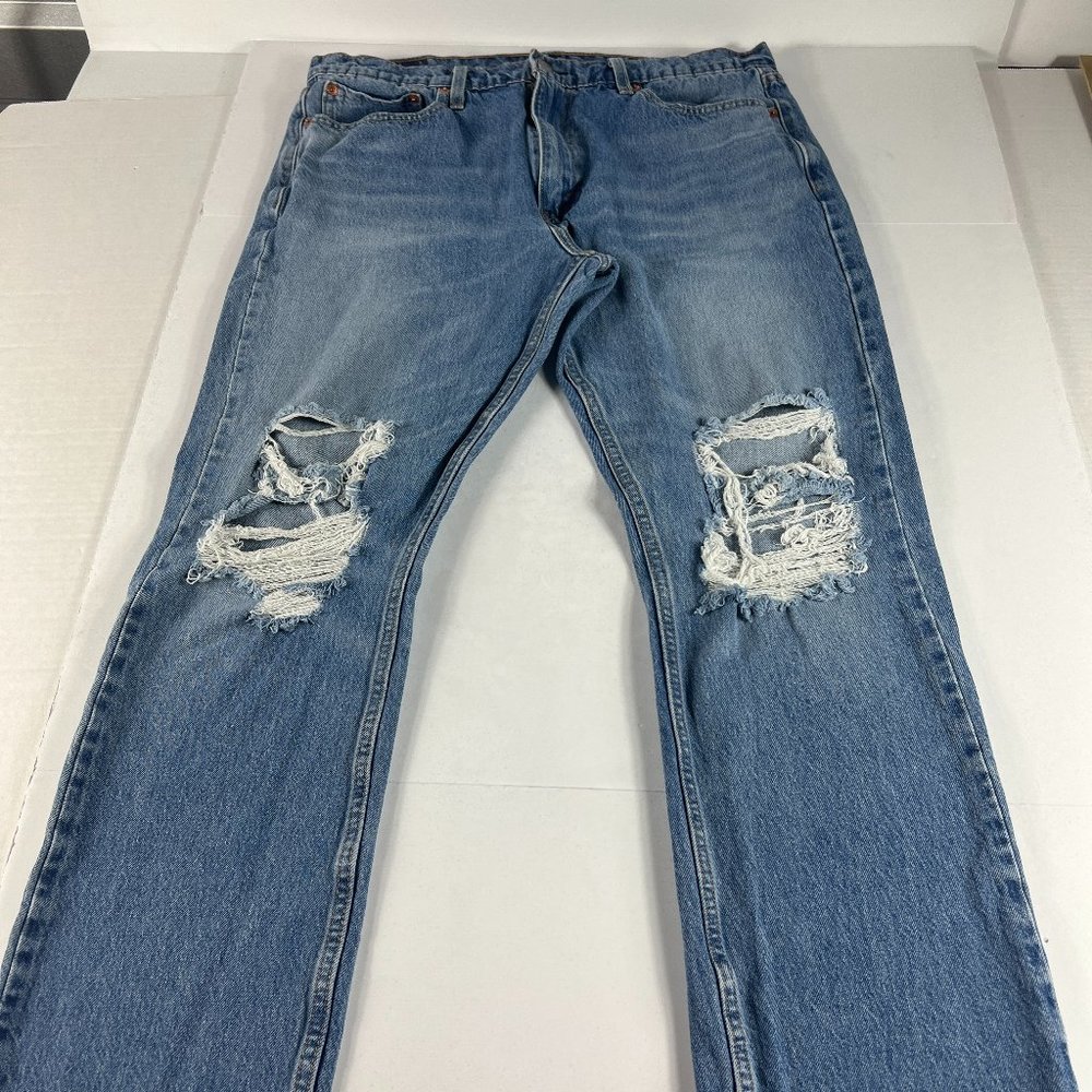 Levi's Jean Men 34x29* 513 Slim Straight Blue Distressed Stretch Denim Tag 36x30